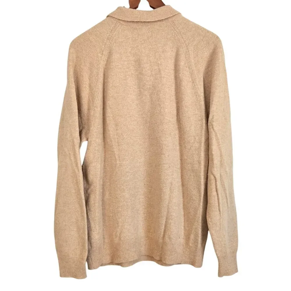 Modern Minimalist Light Academia J. Crew Beige Wool‑Blend Collared Sweater L